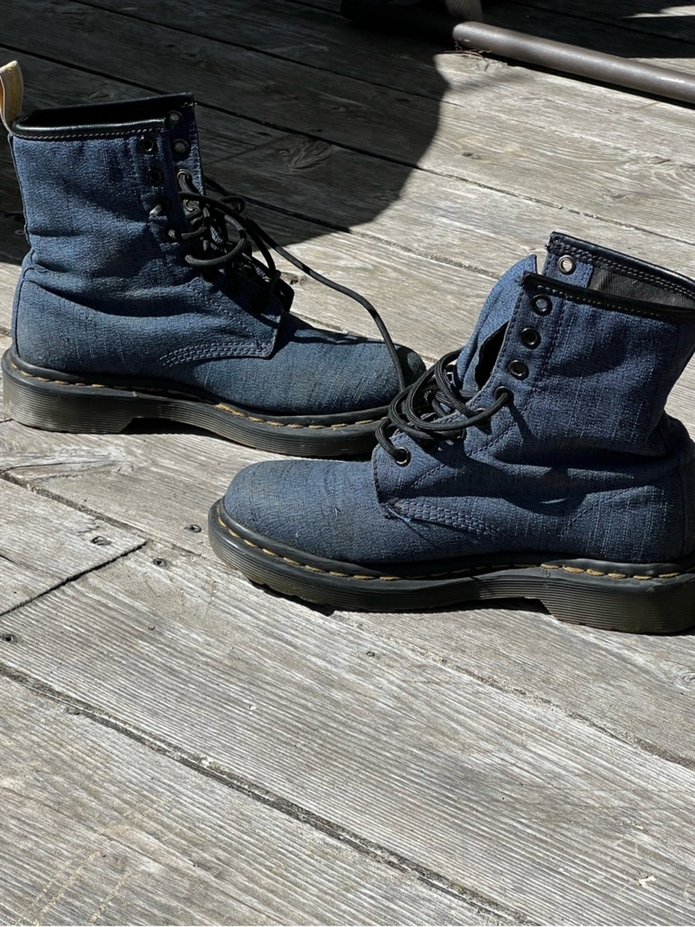 Dr. Martens 1460 Blue Canvas 8-Eye Boots - Classic Yellow Stitching